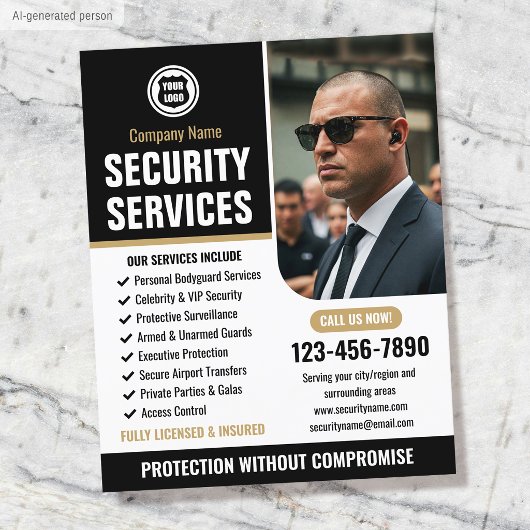 Security Bodyguard Services Bedrijfslogo Goud Flyer