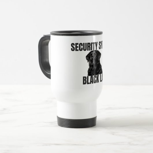 Security System Black Lab Travel Mug Reisbeker (Voorkant links)