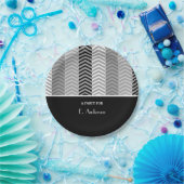 Sedendaagse zwarte witte Chevron Stripes en naam Papieren Bordje (Feest)