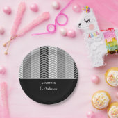 Sedendaagse zwarte witte Chevron Stripes en naam Papieren Bordje (Feest)