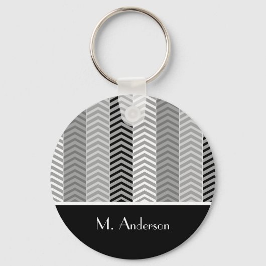 Sedendaagse zwarte witte Chevron Stripes en naam Sleutelhanger (Voorkant)