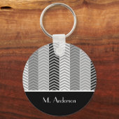 Sedendaagse zwarte witte Chevron Stripes en naam Sleutelhanger (Voorkant)