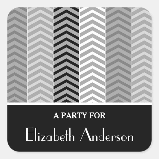 Sedendaagse zwarte witte Chevron Stripes en naam Vierkante Sticker (Voorkant)