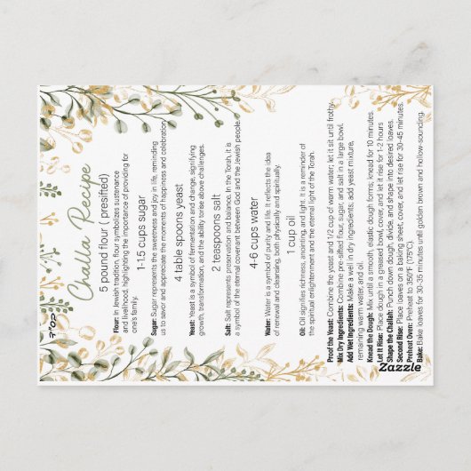 Seder Afrashat Challah met Challah recept Briefkaart (Achterkant)