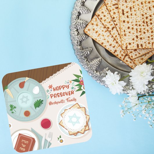 Seder Table Jewish Haapy Passover   Vierkante Sticker
