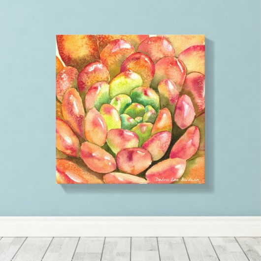 Sedeveria 'Pink Ruby' van Debra Lee Baldwin Canvas Afdruk (Insitu (Houten vloer))