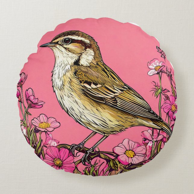 Sedge warbler vogel Wildlife Zangvogel Decoratief Rond Kussen (Voorkant)