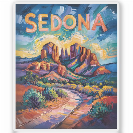 Sedona Arizona Cathedral Rock Van Gogh Vibrant Art Sticker (Voorkant)