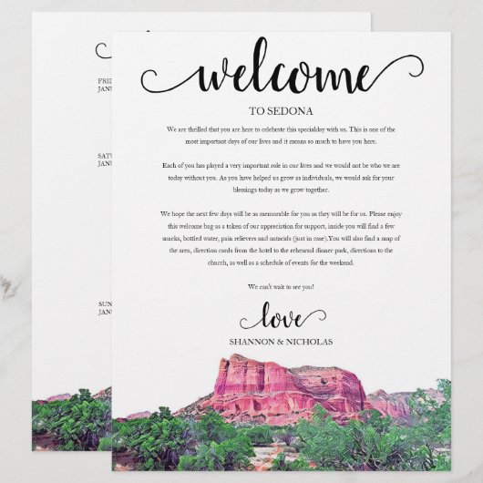 Sedona Arizona Wedding Weekend Welkomstreisroute (Voorkant / Achterkant)