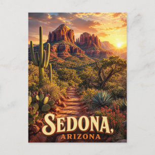 Sedona Arizona Zonsondergang Rode Rots Woestijn Re Briefkaart
