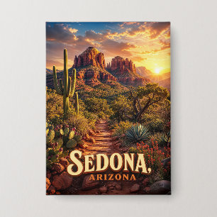 Sedona Arizona Zonsondergang Rode Rots Woestijn Re Button