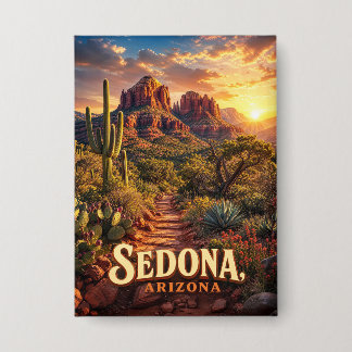 Sedona Arizona Zonsondergang Rode Rots Woestijn Re Button
