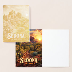 Sedona Arizona Zonsondergang Rode Rots Woestijn Re Folie Kaarten