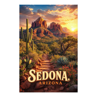 Sedona Arizona Zonsondergang Rode Rots Woestijn Re Foto Afdruk