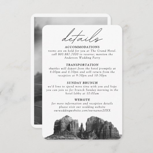 Sedona Bruiloft Details Behuizing Kaart (Voorkant / Achterkant)