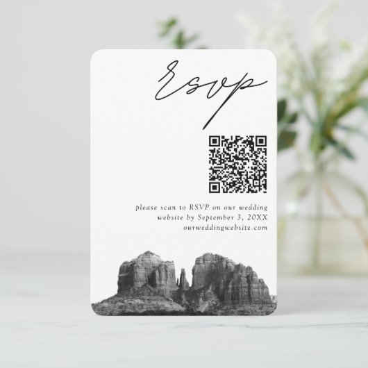 Sedona Bruiloft Moderne RSVP QR Code Informatiekaartje (Staand voorkant)