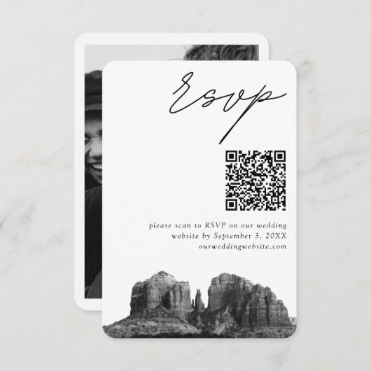 Sedona Bruiloft Moderne RSVP QR Code Informatiekaartje (Voorkant / Achterkant)