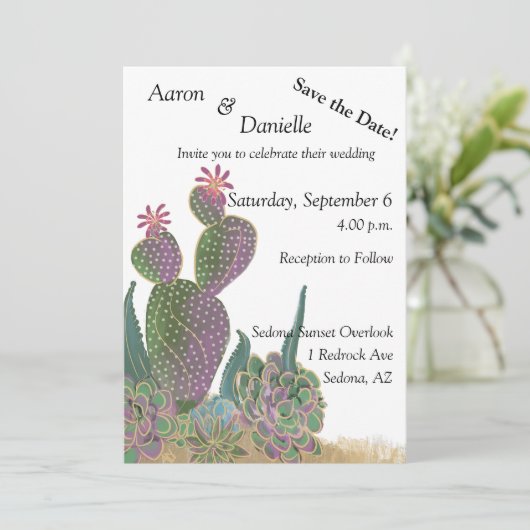 Sedona Cactus Flower Save the Date Kaart (Staand voorkant)