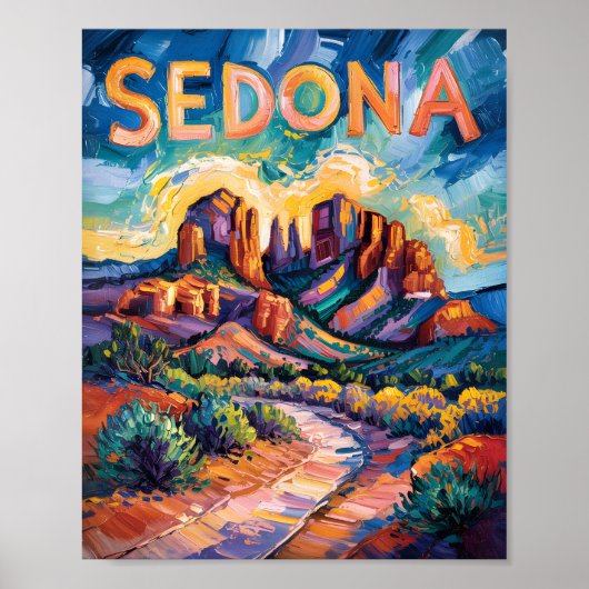 Sedona Desert Cathedral Rock Travel Van Gogh Poster (Voorkant)
