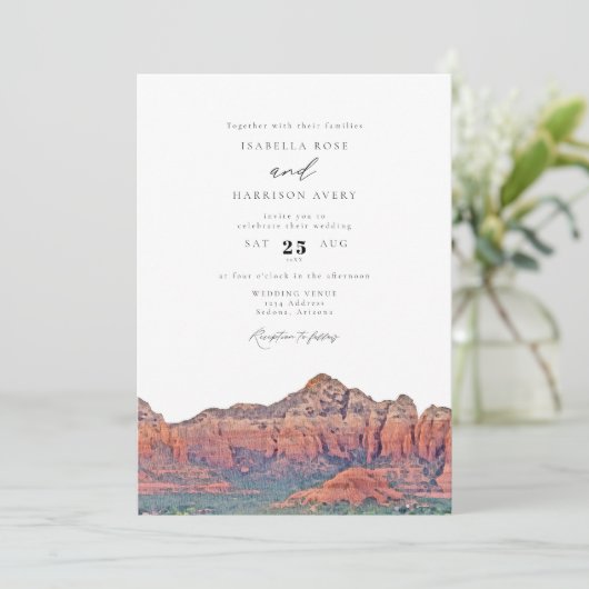 SEDONA Destination Skyline Boho Photo Wedding Kaart (Staand voorkant)