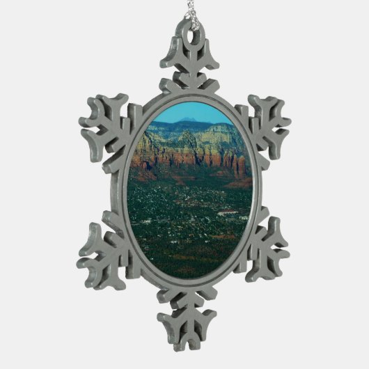 Sedona en Coffee Pot Rock van boven Tin Sneeuwvlok Ornament (Links)