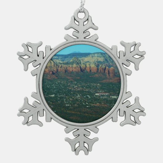 Sedona en Coffee Pot Rock van boven Tin Sneeuwvlok Ornament (Voorkant)