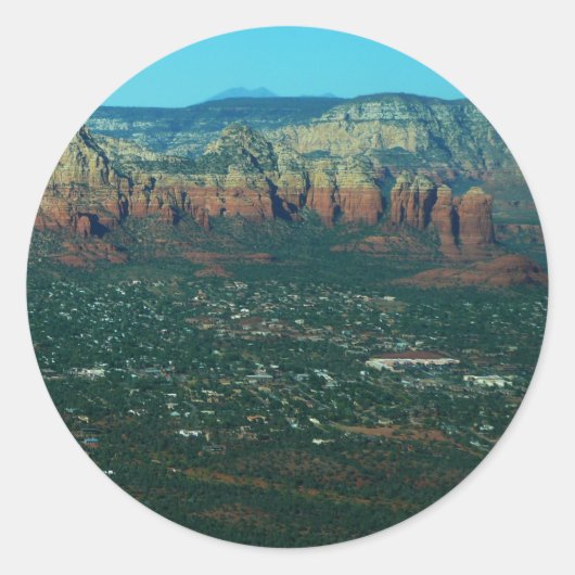 Sedona en Coffee Pot Rock vanuit de lucht Ronde Sticker (Voorkant)