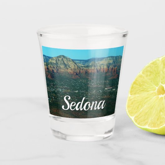 Sedona en Coffee Pot Rock vanuit de lucht Shot Glas (Voorkant)