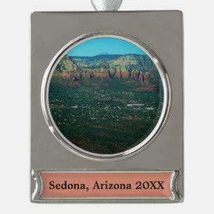 Sedona en Coffee Pot Rock vanuit de lucht Verzilverd Banner Ornament