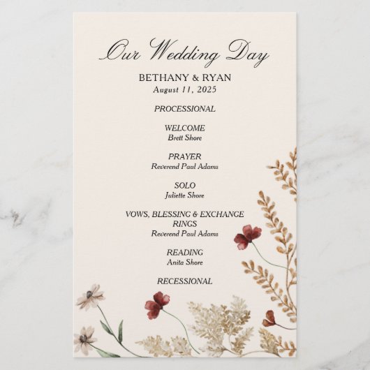 Sedona Garden Flat Wedding Programme (Voorkant)