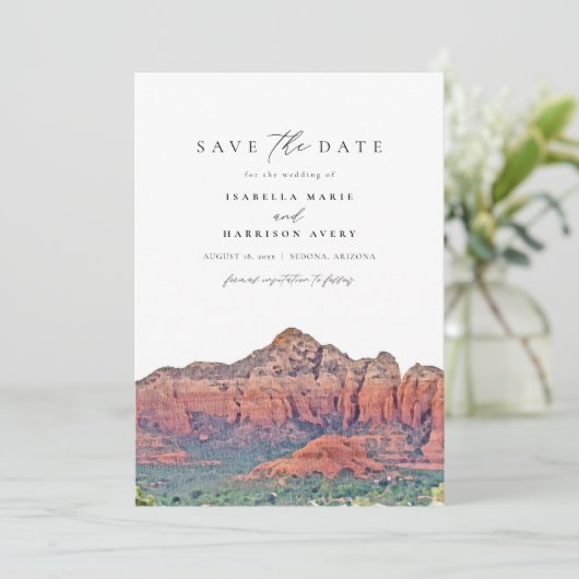 SEDONA-Waterverf Desert Skyline Save the Date Kaart (Staand voorkant)