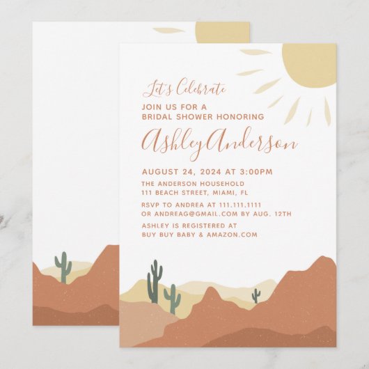 Sedona, Woestijn, Uitnodiging voor bruidsdouche (Voorkant / Achterkant)