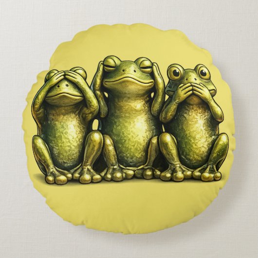 See Hear Speak No Evil Funny Frogs Rond Kussen (Voorkant)