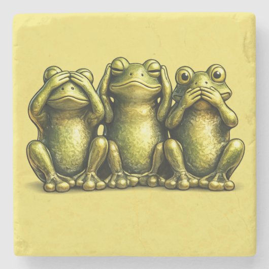 See Hear Speak No Evil Funny Frogs Stenen Onderzetter (Voorkant)