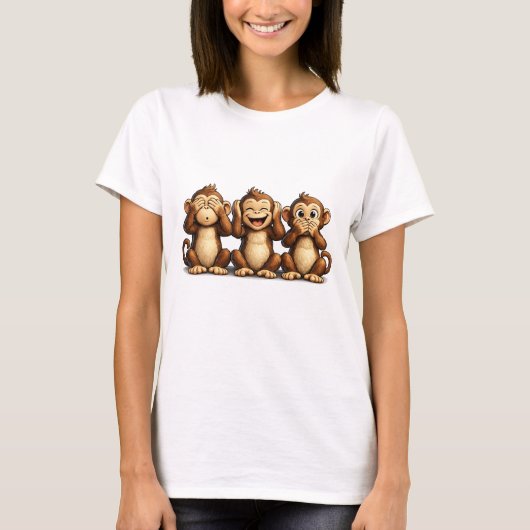 See Hear Speak No Evil Funny Monkeys Shirt (Voorkant)