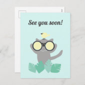 See You Soon Herinnering Briefkaart met kat en vog (Voorkant / Achterkant)