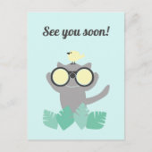 See You Soon Herinnering Briefkaart met kat en vog (Voorkant)