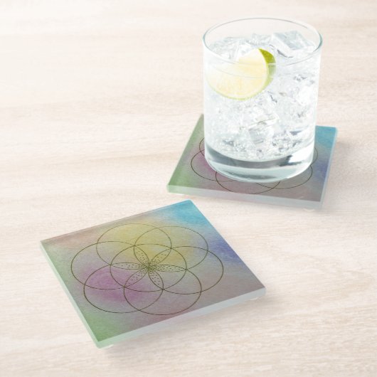 Seed of Life glass coaster Glazen Onderzetter (Schuin)