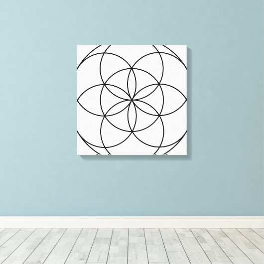 Seed of Life Heilige Geometrie zwart-wit Canvas Afdruk (Insitu (Houten vloer))