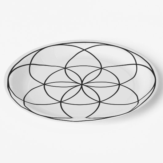 Seed of Life Heilige Geometrie zwart-wit Papieren Bordje (Gekanteld)
