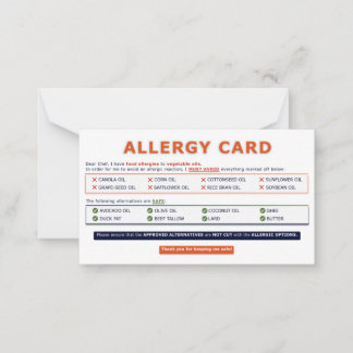 Seed Oil Allergy Card  Notitiekaartje