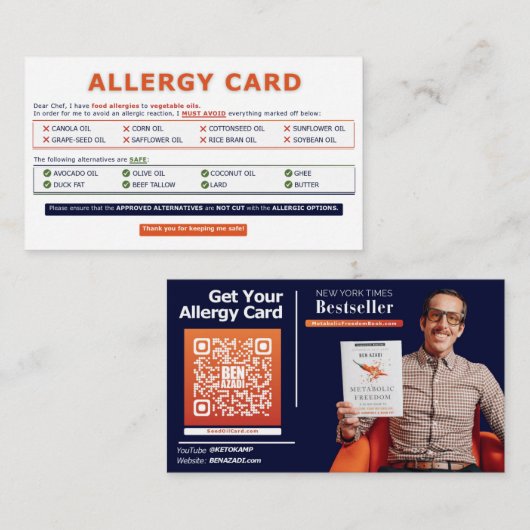 Seed Oil Allergy Card Visitekaartje (Voorkant / Achterkant)