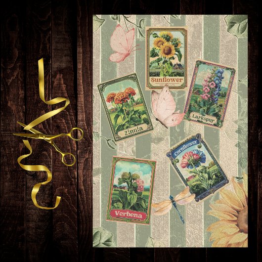 Seed Packet Vintage Sage Stripes Velvet Look Tissuepapier