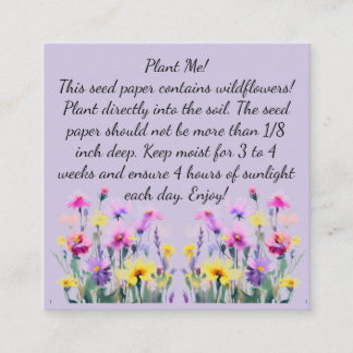 Seed Paper Instructies op vierkant Visitekaartje
