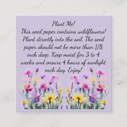 Seed Paper Instructies op vierkant Visitekaartje (Voorkant)