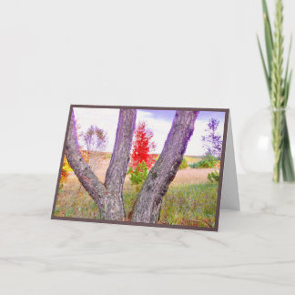 "Seeing Red" Bright Red Tree blank greeting card Bedankkaart