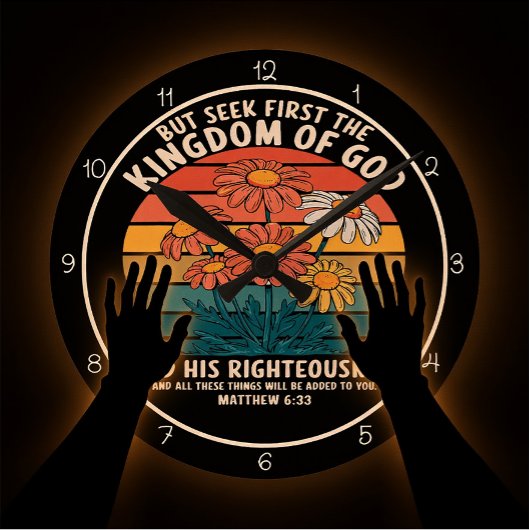 Seek First The Kingdom Of God Floral Graphic Ronde Klok