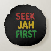 Seek Jah First Rastafarian Reggae Rasta Colors Rond Kussen (Voorkant)