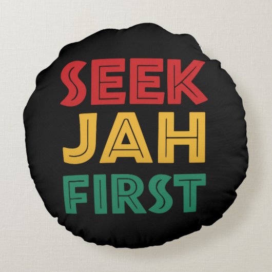 Seek Jah First Rastafarian Reggae Rasta Colors Rond Kussen (Achterkant)