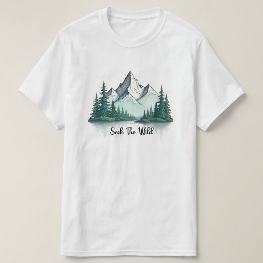 Seek The Wild" Mountain Landscape T-Shirt |  (Design voorkant)